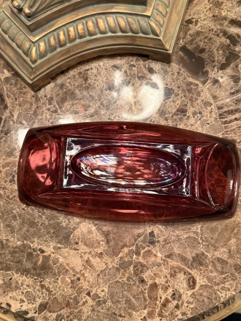Vintage Hazel Atlas Moroccan Amethyst Glass Tray Colony Pattern Square Base MCM